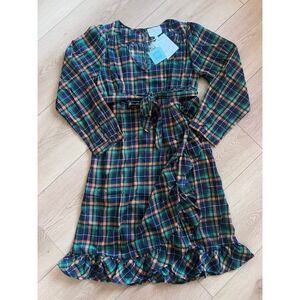 Hayden Los Angeles Green Plaid Ruffle Midi Dress NWT Medium Tie Waist V-Neck